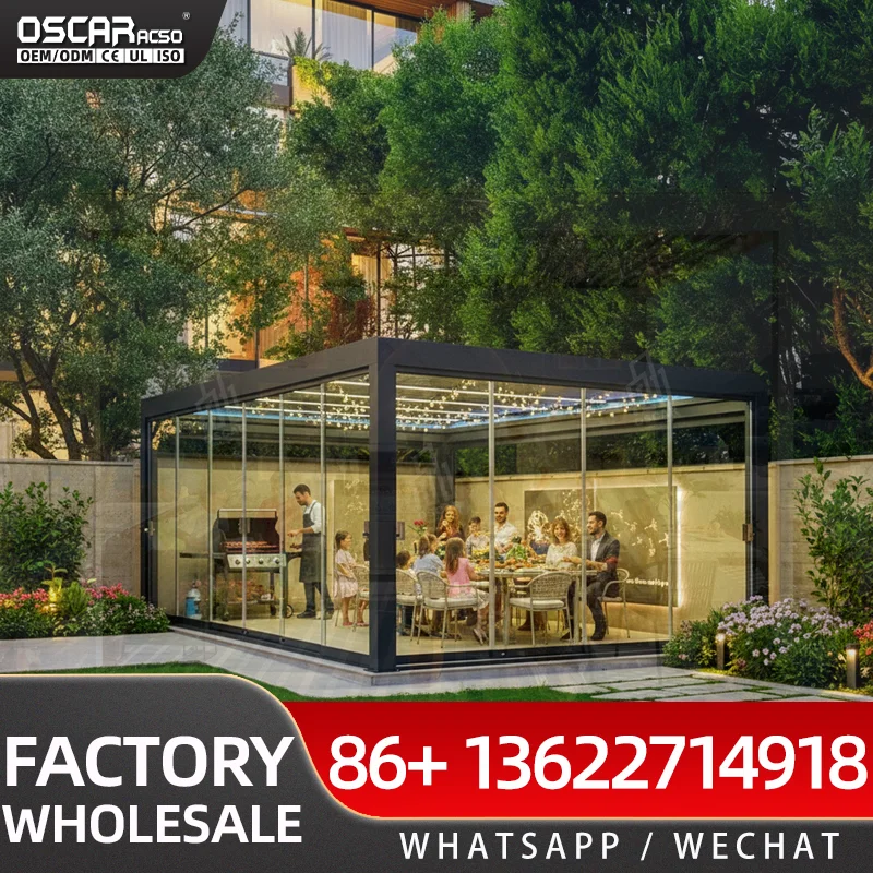 Bioclimatic Waterproof Electric Retractable Louvre Roof Outdoor Aluminum Pergola for Garden Patio Balcony pergola