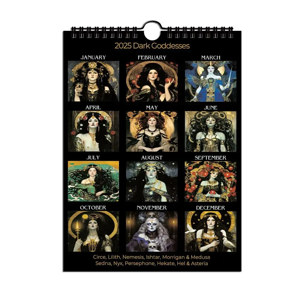 Daily Weekly Monthly Planner 2025 Calendar Dark Goddess Hangable Wall Calendar Paper Dark Goddess Lunar Calendar Gift