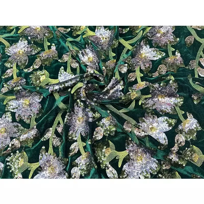 

1yard Retro velvet tela Handcrafted Beaded 3D Embroidery matirial fabric for dress Evening gown cheongsam fabric