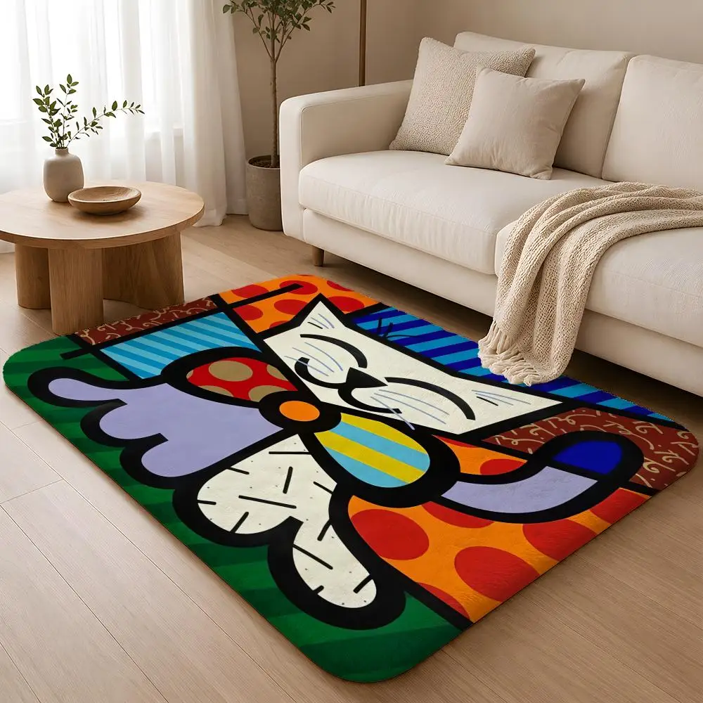 B-Britto Art Design Floor Mat Flannel Rug Non Slip Absorbent Soft Washable For Entryway Hallway Bathroom Kitchen Decor