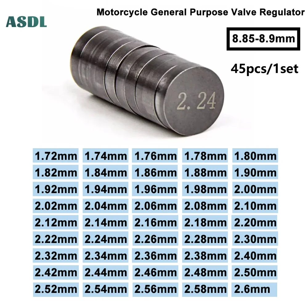 Części do silnika motocykla regulowane podkładki pod zawory średnica 8,85-8,9 mm grubość 1,72 mm-2,6 mm zestaw podkładek zaworowych dla KT/M 250 450