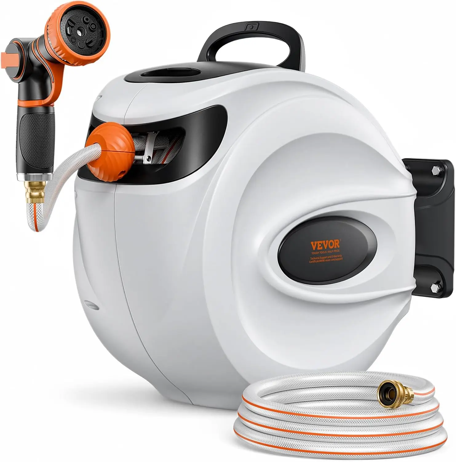 Retractable Hose Reel, 65 ft x 5/8 inch, 180° Swivel Bracket Wall-Mounted, Garden Water Hose Reel with 9-Pattern Nozzle, Automat