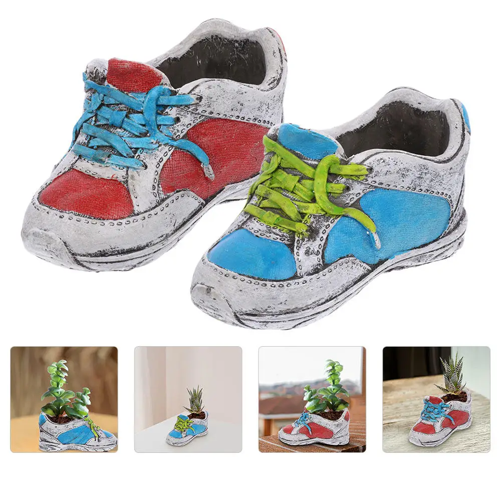 2Pcs Imitation Shoe Succulent Planter Ceramic Flower Pot Retro Desktop Decor Indoor Plant Container Home Office Window