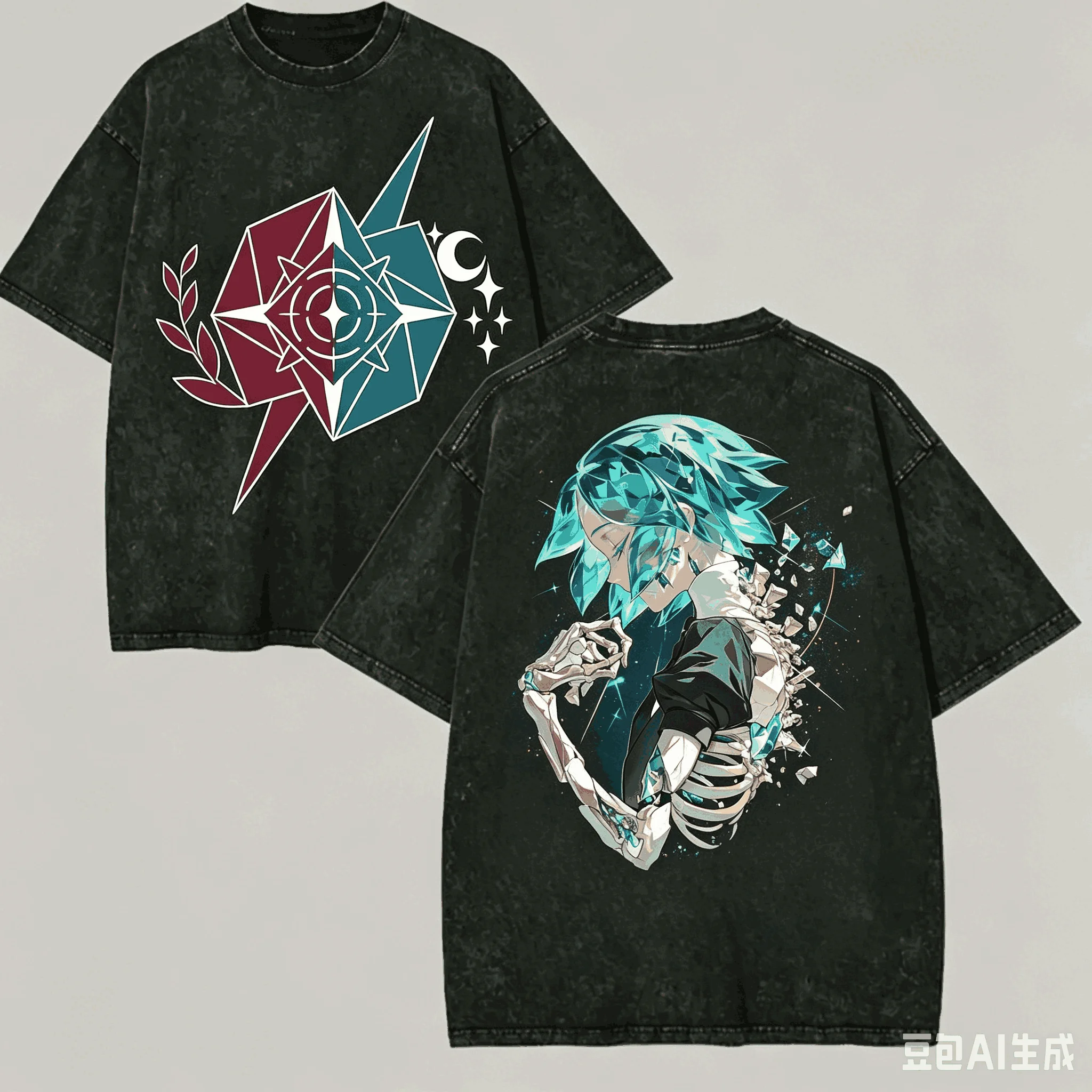 Camiseta de algodón extragrande con estampado de anime de esqueleto de cristal de fosfofito de doble cara lavada, para fans de Otaku, Houseki No Kuni 2026
