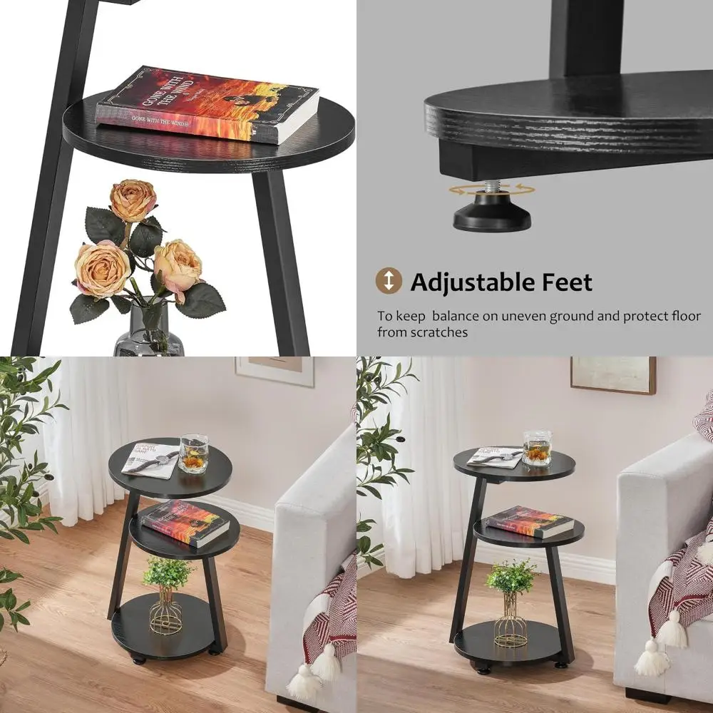 

Black 3-Tier Metal Frame Accent Table, Compact Side Table for Living Room and Bedroom KTZ41B
