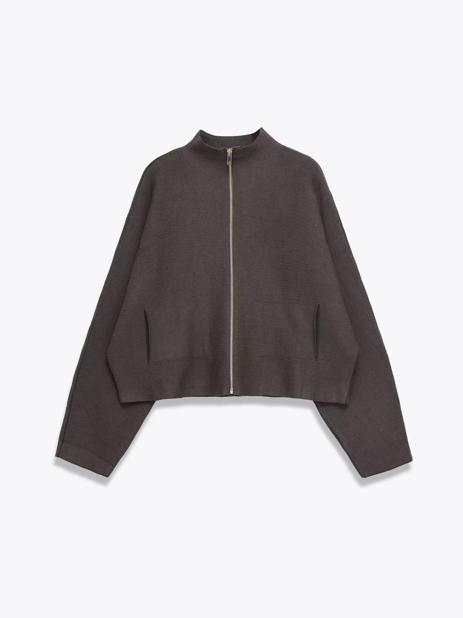 ملابس نسائية على الطراز الأوروبي والأمريكي، سترة محبوكة بأكمام طويلة ومتعددة الاستخدامات وياقة واقفة وسحاب #1