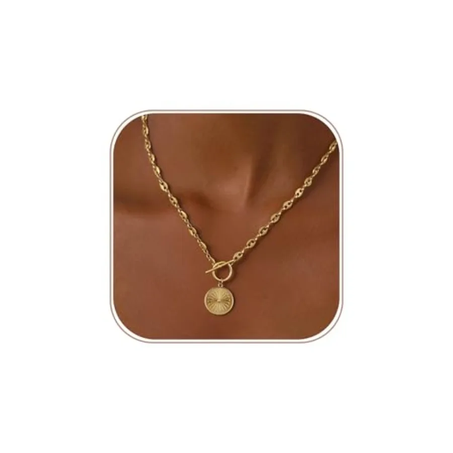 

Chunky Gold Necklace for Women, Simple 14K Gold/Silver Plated Pendant Choker Necklaces Trendy Dainty Clasp Necklace Jewelry Gif