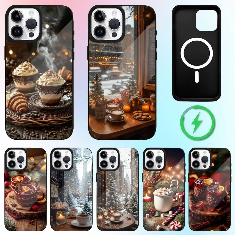 

Christmas Art winter Coffee Phone Case For iPhone17,16,15,14,13,12,11 Plus,Pro Max Magnetic Magsafe Wireless Charging