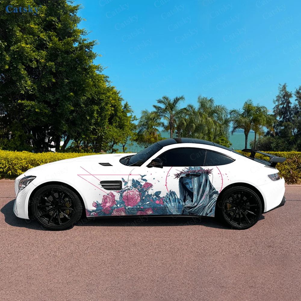

Colorful Nun Flower Prayer Car Vinyl Wraps Decal Self-adhesive PVC Sticker Suitable for Trucks SUV Decor Auto Accessories Gift