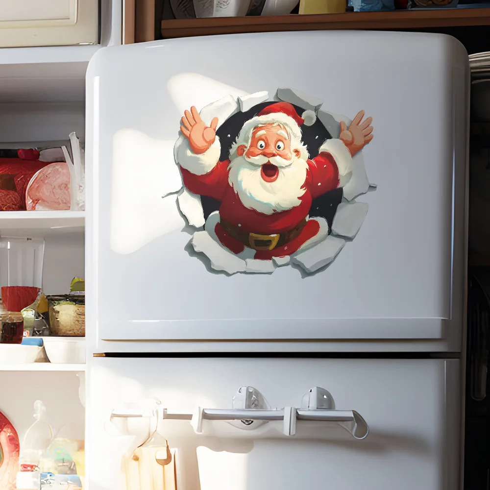 

Cute Christmas 3D Hole Wall Stickers Santa Snowman Reindeer in A Hole Funny PVC Self Adhesive Decals Kids Room Home Decoration