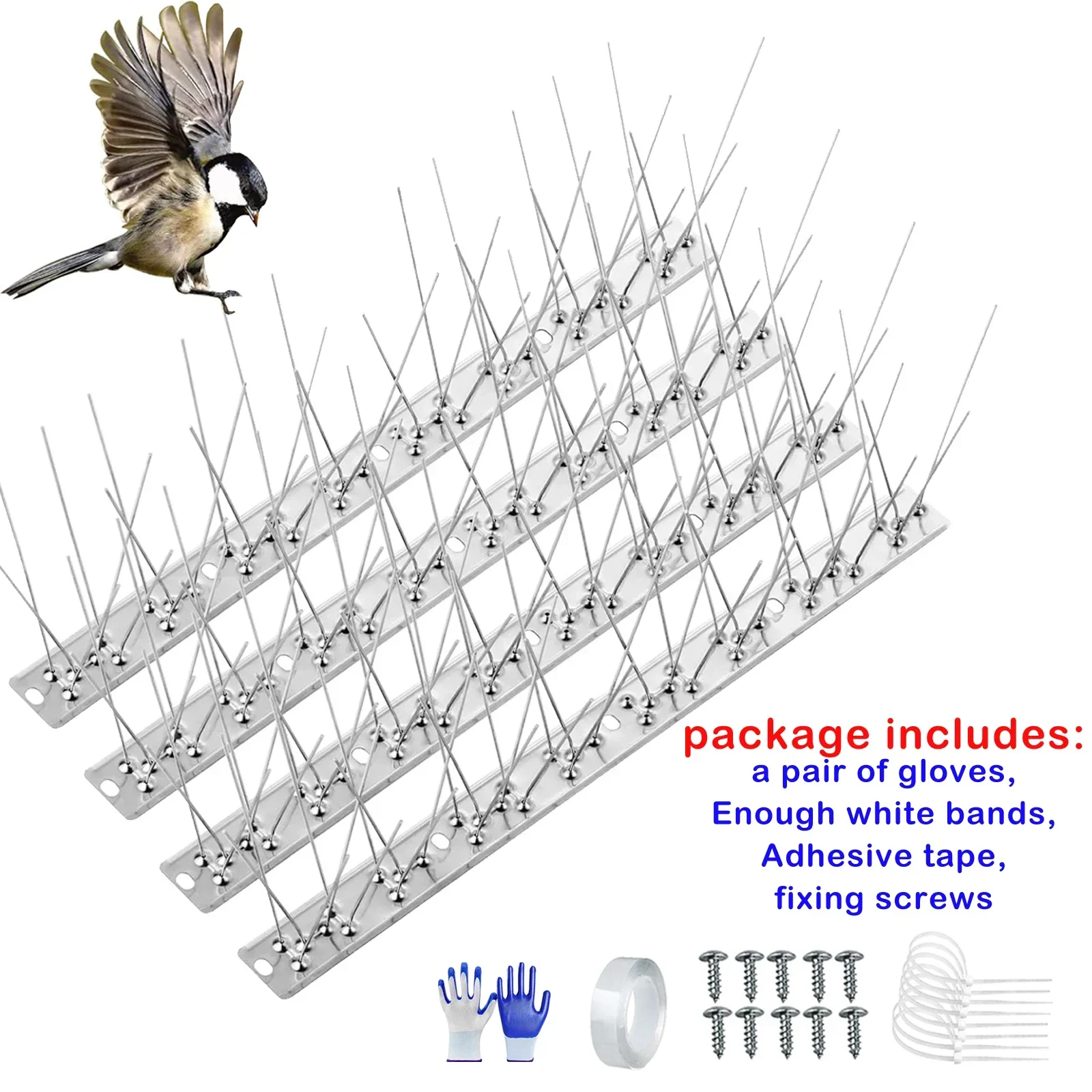 10PCS Bird/Squirrel Spikes,129 Inch/3.3m Bird Spikes with Stainless Steel Base,for Deterring Small Bird,Crows and Woodpeckers