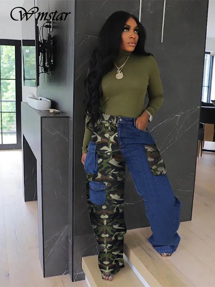 Wmstar Jeans Women Fashion High Quality Sexy Long Cargo Pants Wide Leg Fashion Denim Patchwork Jeans Wholesale Dropshipping 2023