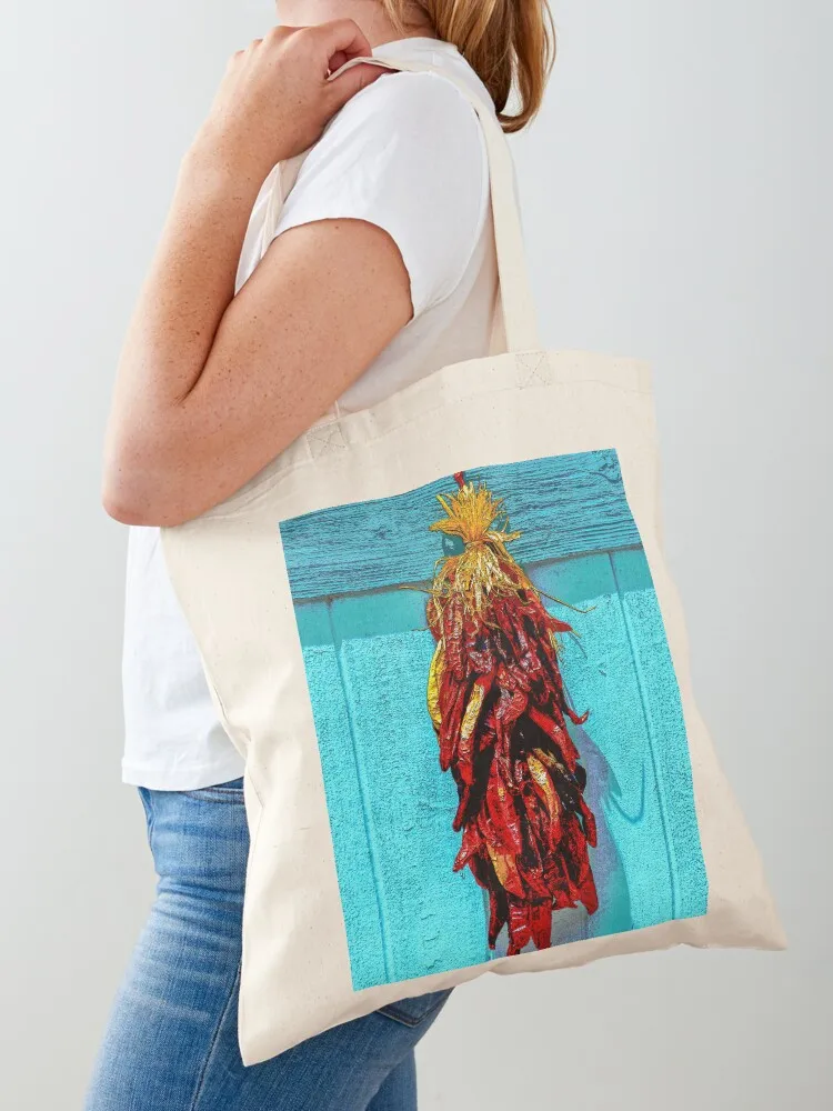 

Chile Ristra on a Blue Door Tote Bag custom tote bag canvas shopping bag tote bags aesthetic shopper woman