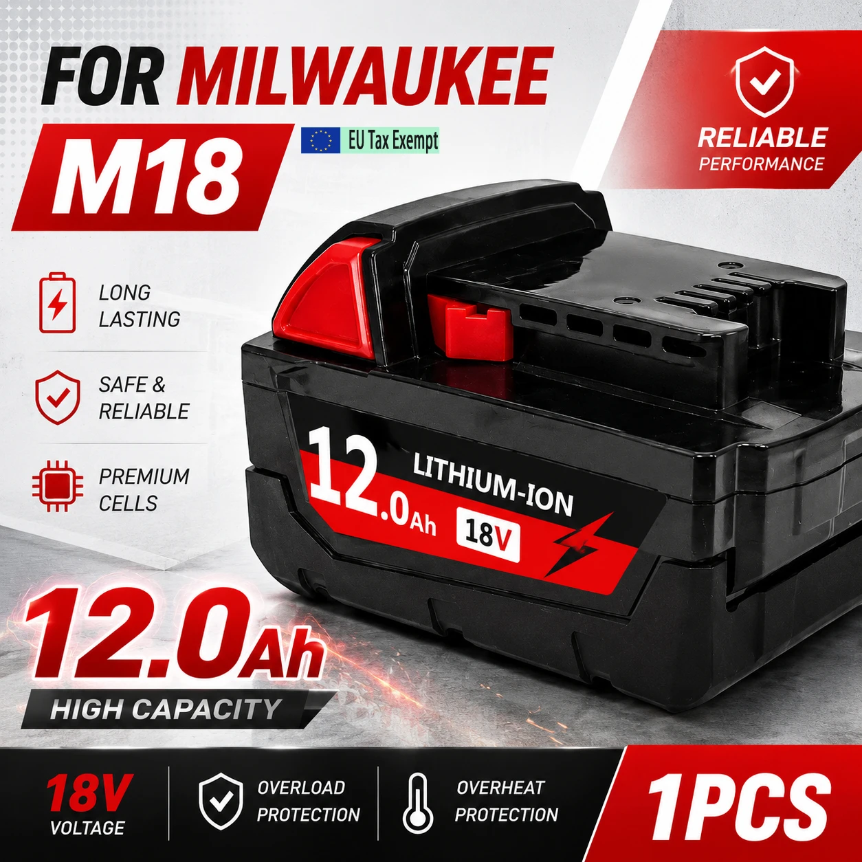 Für Milwaukee M18 Akku-Elektrowerkzeuge 18V XC BR Akkupack 12000mAh M18B5 48-11-1860 Wiederaufladbarer Li-Ionen-Akku mit passendem Ladegerät, mit 21700 Zellen