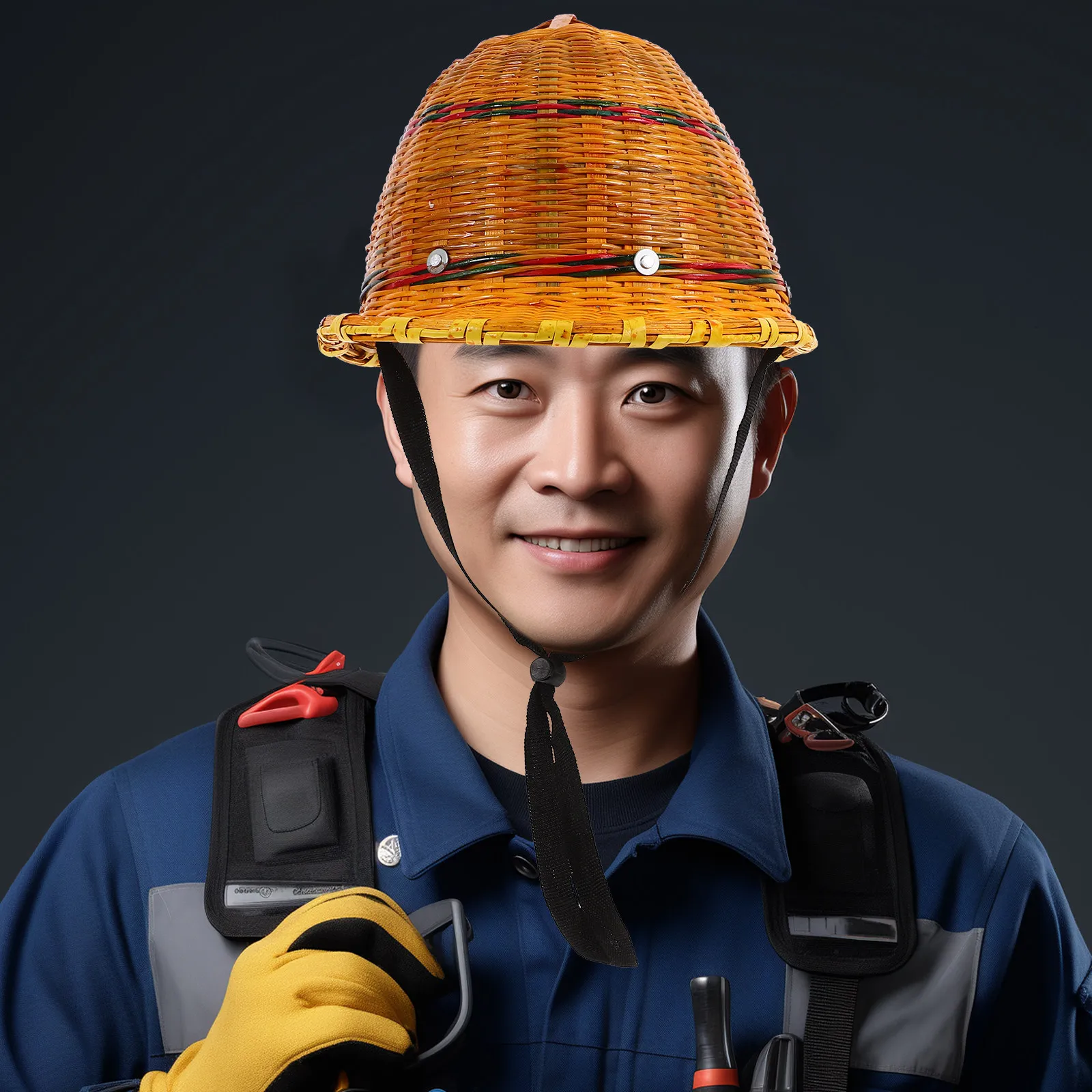 軽量竹製安全ヘルメット、建設作業員用屋外保護キャップ、通気性があり調節可能なショートタイプ