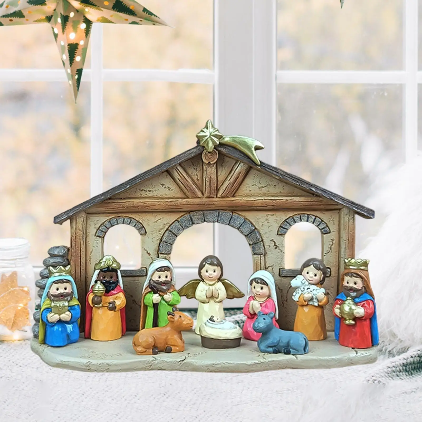 11 Pieces Holy Family Decor Nativity Scene Kit Traditional Decorative Collectable Lightweight for Home Office Decor Resin Statue