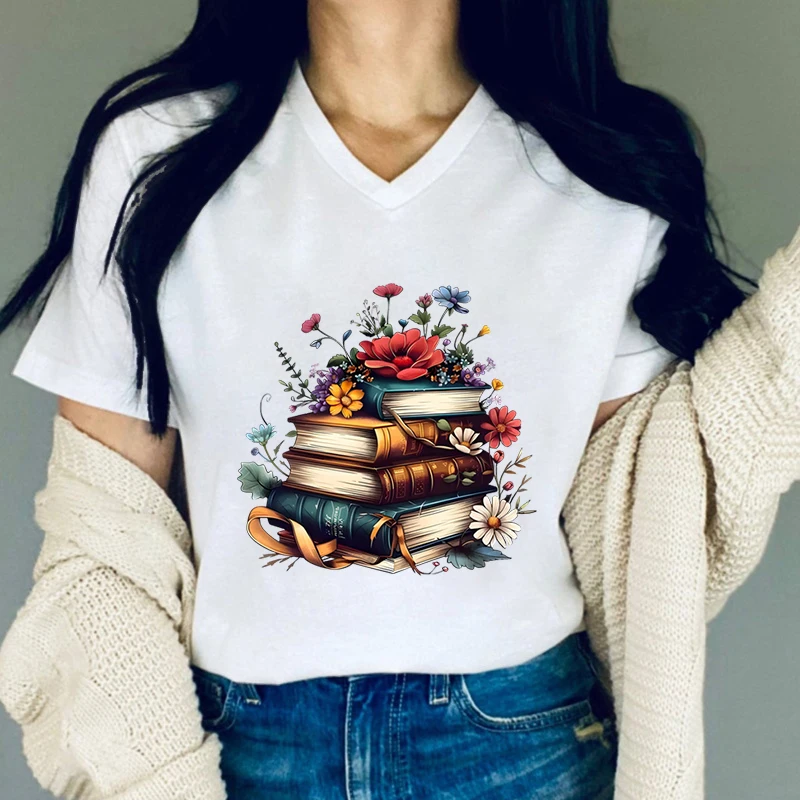 

Flower Book Graphic T Shirts Women Vintage Retro Printed Classic Top Flower Lover Gift Summer Clothes Reading Gift Tshirt Female