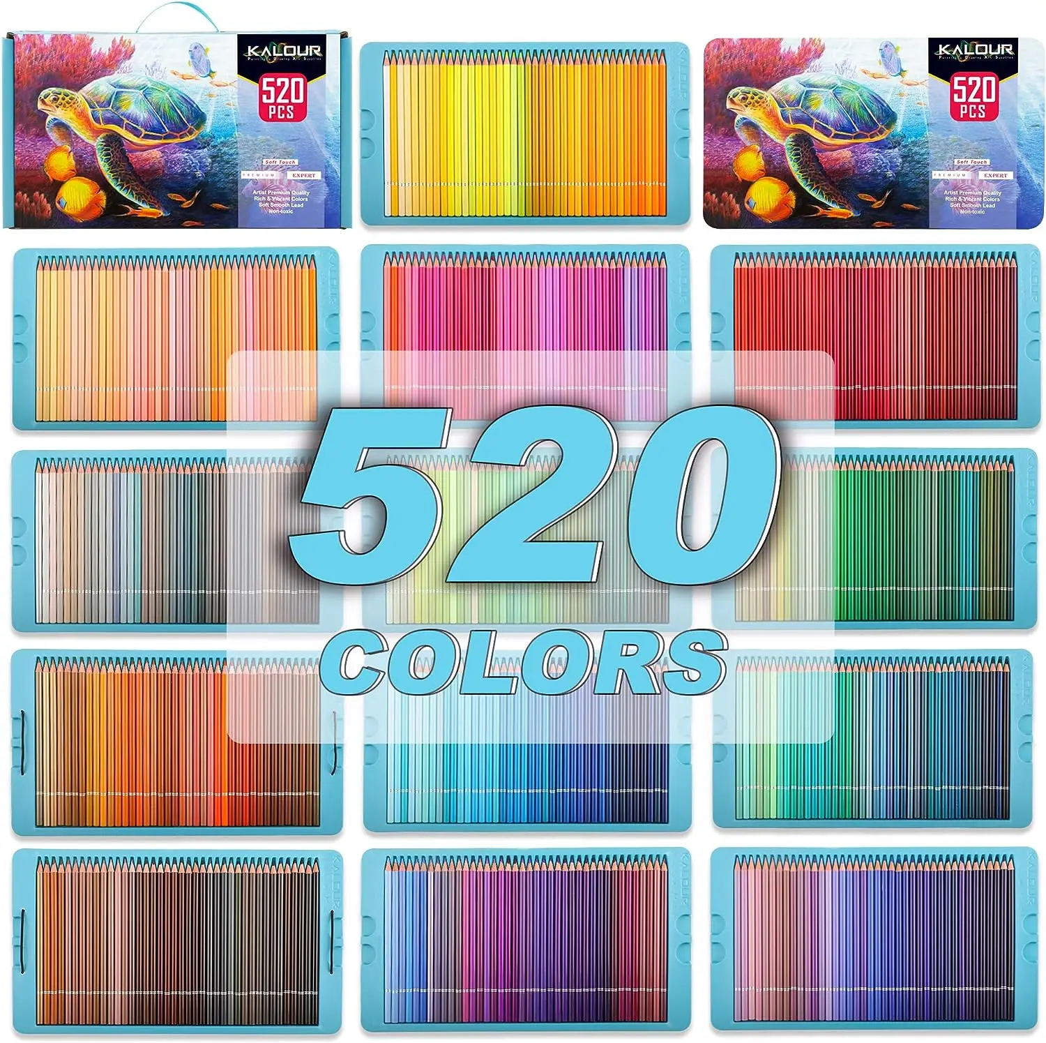 Imagem -03 - Kalour Lápis Coloridos Ternos para Artistas Profissionais Soft Cores Desenho Grupo Lápis de Madeira de Colorir Iron Box Kit 520 Pcs