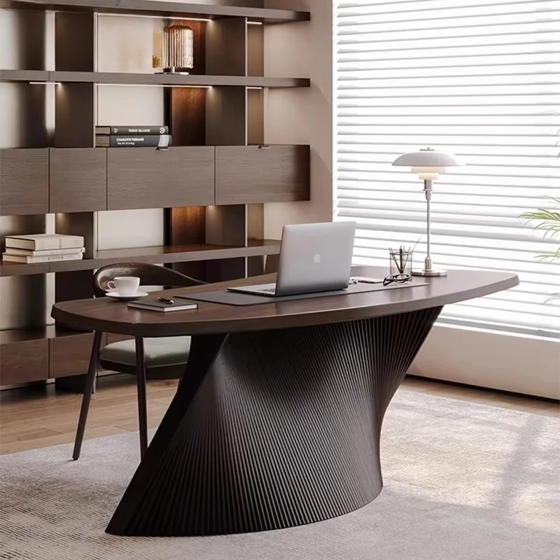 

Italian Minimalist Design Study Room Furniture Wooden Computer Table Desk Luxury Curved Table for Apartment