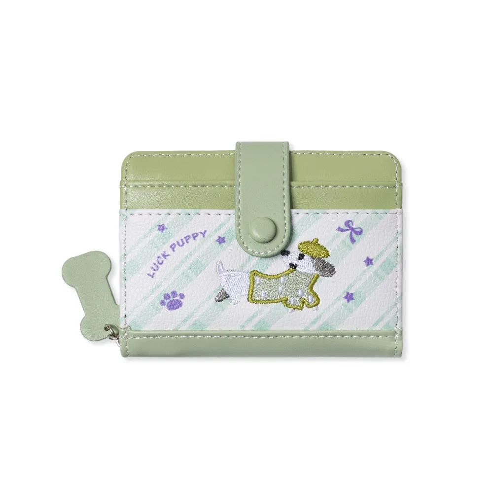 

Portable Embroidery Dachshund Dog Wallet PU Leather Cute Sausage Dog Patterned Card Bag Multiple Card Fashion Three Fold Wallet