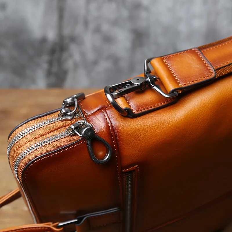 Nzpj Vintage Echt leder Herren Aktentasche natürliche Rindsleder horizontale Handtasche Business Umhängetasche lässige Computer tasche – Detail 11
