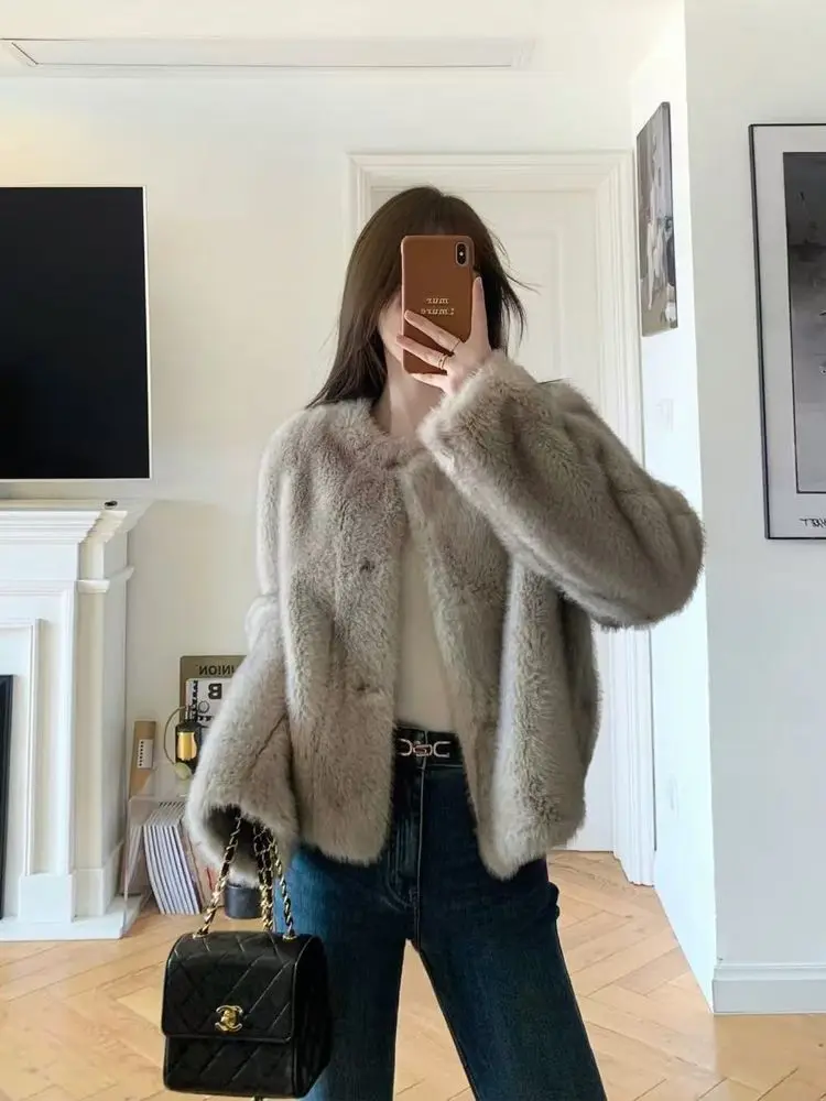 

Faux Fur For Coat Coats Womens V Shaped Fitted Morning Daughter European Style Round Neck Puff Cuffs Tender Foldable Hot Moto OL
