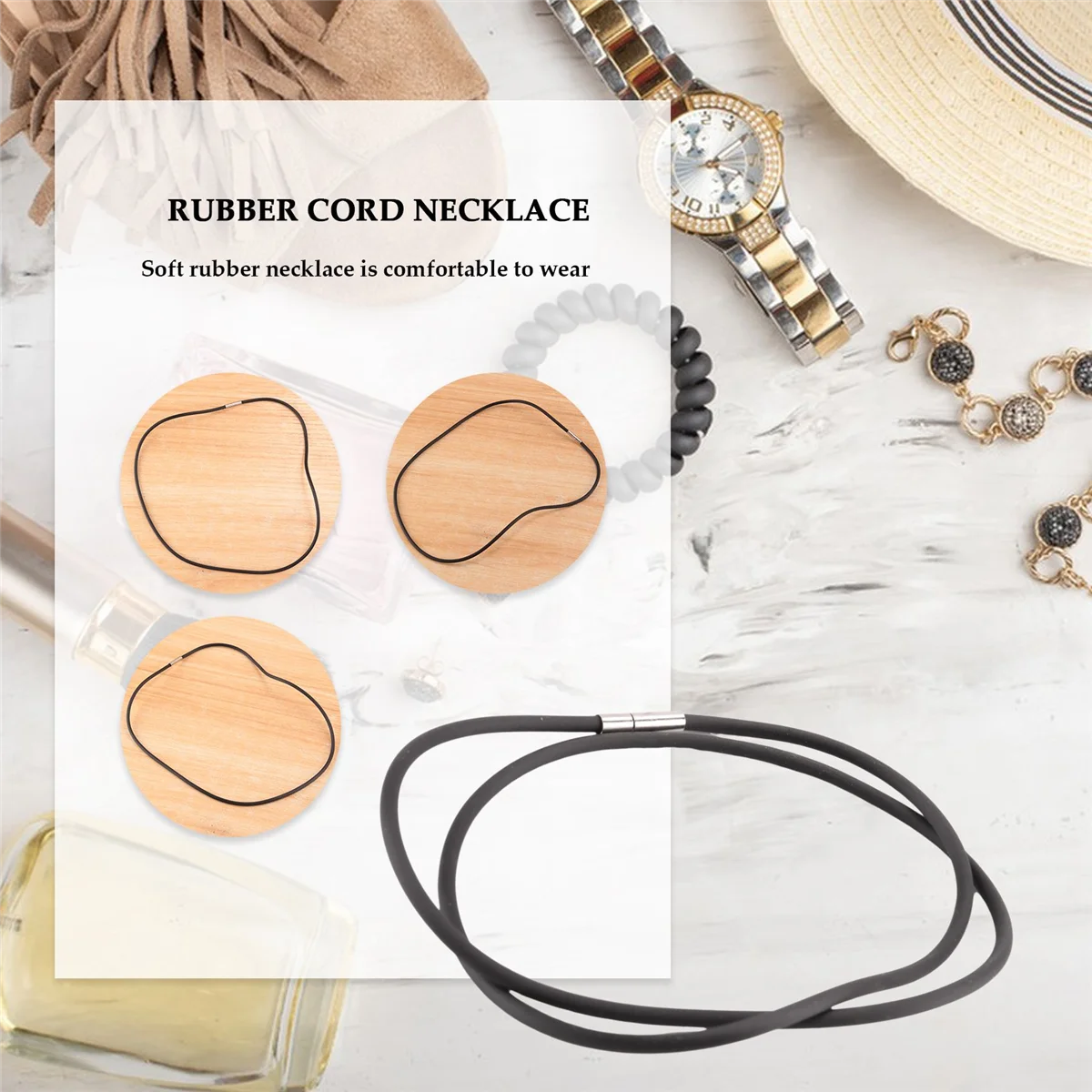 Collana con cordino in caucciù nero FZFZ da 3 mm con chiusura in acciaio inossidabile - 22 pollici