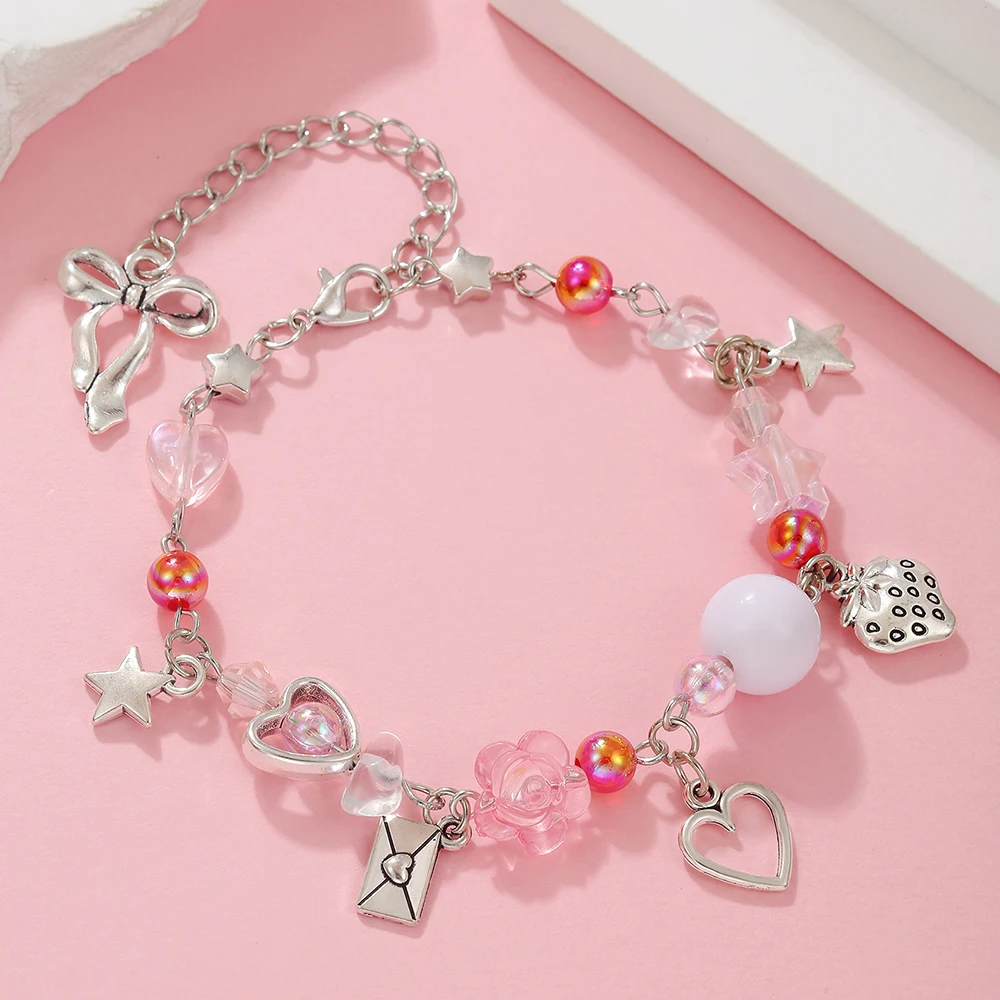 NADEEM Y2K Cute Heart Moon Star Guitar Bowknot Pendant Link Chain Bracelet for Women Fashion Envelope Cat Fish Charm Bracelets