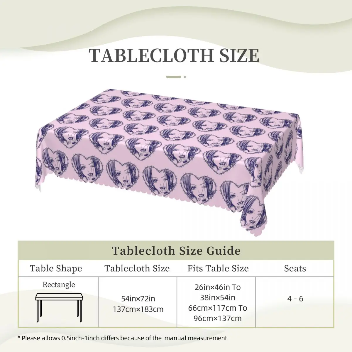 Nana Osaki Barbed Wire Heart Spread Rectangular Tablecloth Oilproof Table Cover for Festival Party Decorations Table Cloth