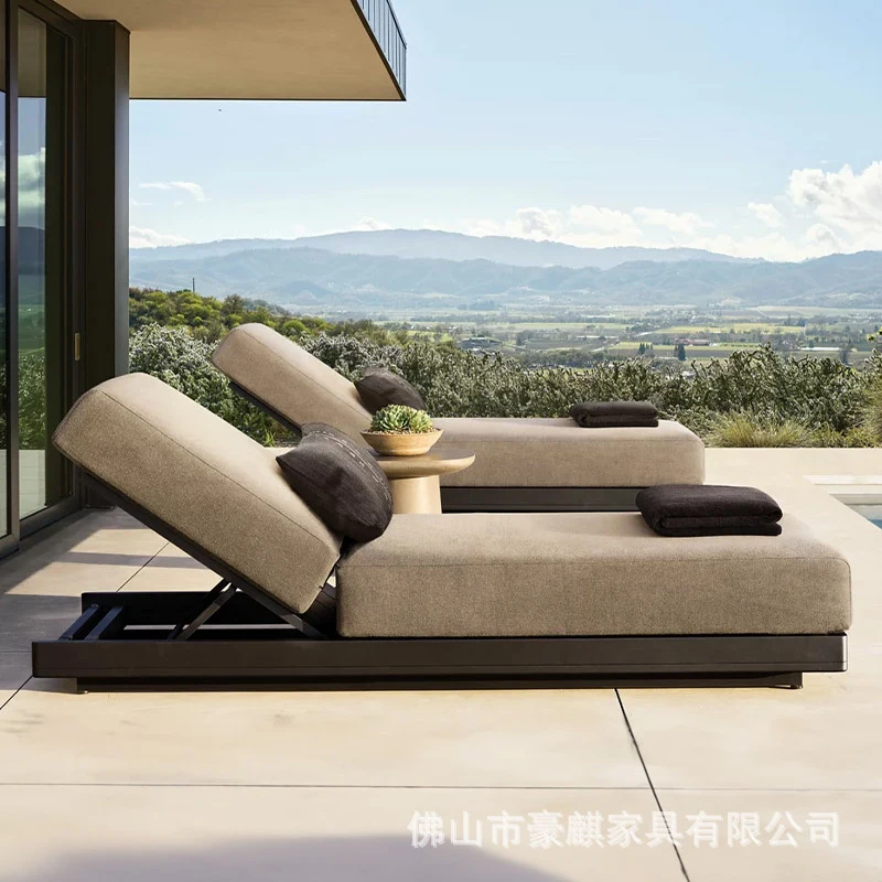 Sun Loungers,Outdoor Bed,High-End Teak , Bed And Breakfast Pool Beach Lounger, Resort Aluminum Alloy Daybed, Rattan Outdoor Furn