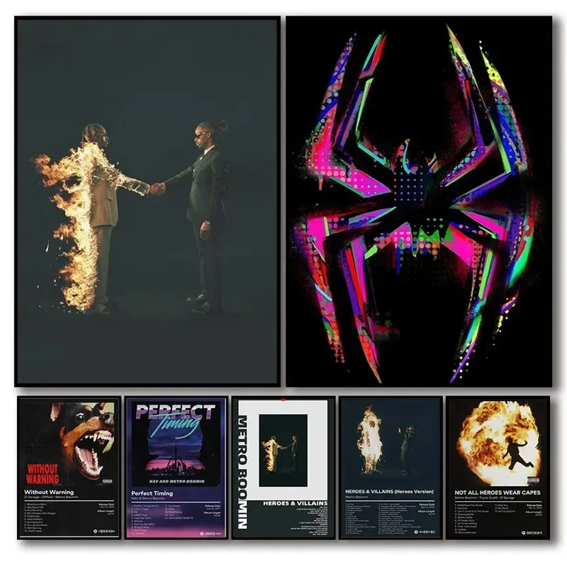 ملصق مغني الراب البوب المترو بومين ، ألبوم الموسيقى الجمالية ، الأبطال والأشرار ، طباعة قماش الهيب هوب ، فن الحائط ، ديكور الغرفة ، 21 متوحش #1