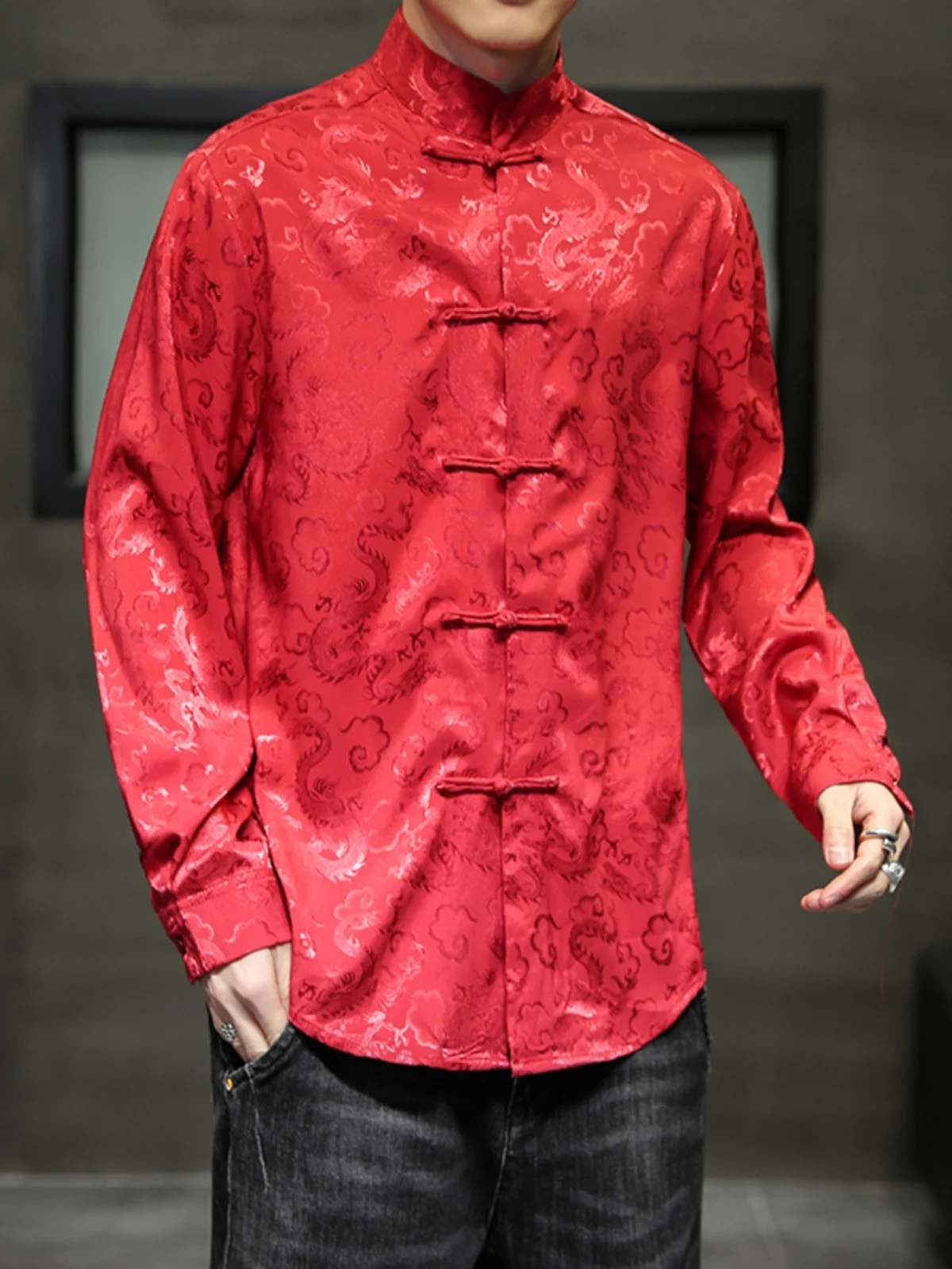 

Casual Youth Chinese Sle Men's Jaet with Button Design Spring Autumn Faionable Hanfu Retro Trendy Long Sve Outerwear