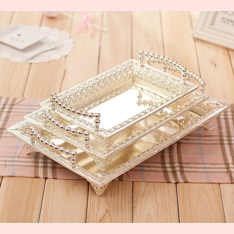 European Style Silver Plated Storage Tray Afternoon Tea Dessert Snack Wedding Table Decoration Fruit Cake Pan