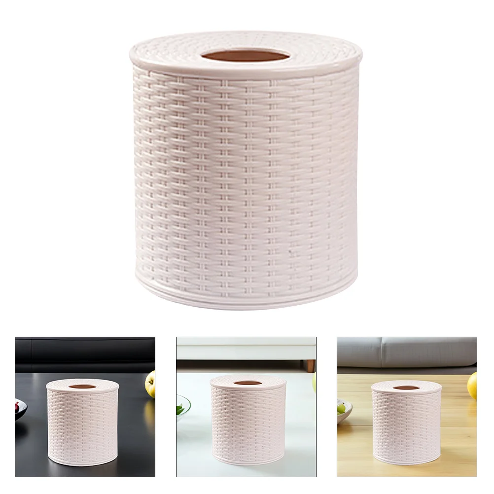 

Woven Tissue Box Holder Round Storage Container Beige For Car Office Home Decor Creative Tissue Paper Box