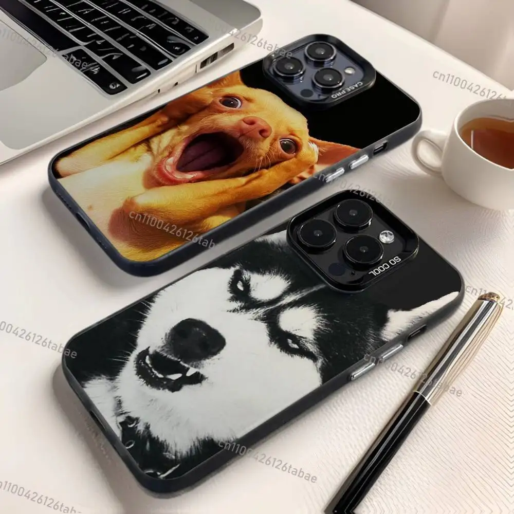 

NEW COOL Funny Animal Dog Phone Case IMD color silver shell For iPhone 17 16 15 14 13 12 11 Pro Max Plus mini E,Black TPU