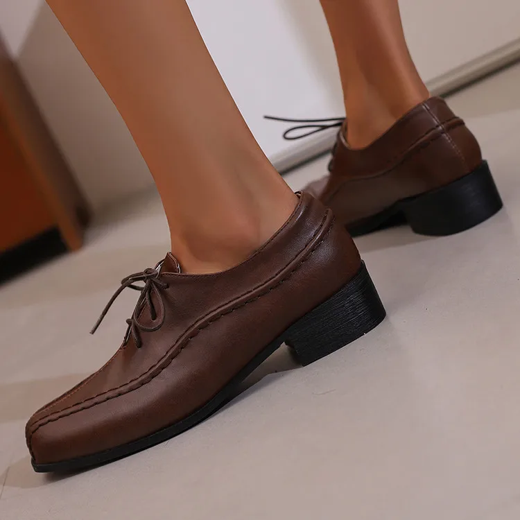 2026 Spring and Autumn New British Style Minimalist Retro Single Shoe Square Head Office Comfortable Work Shoes