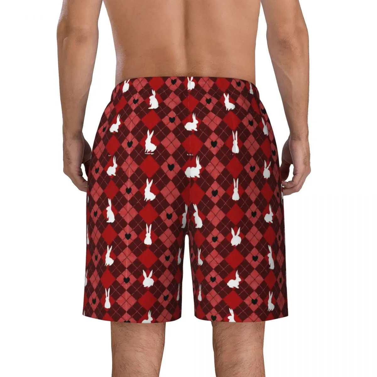 Swimsuits Cute Rabbit Board Shorts Summer Red White Bunny Hawaii Board Short Pants Man Custom Sportswear Quick Dry Swim Trunks