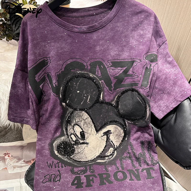 Disney 2024 Brand Clothing New Arrival Top Fashion Pullovers Casual Cotton Cartoon Mickey Mouse Beading Print Tshirt Dresses