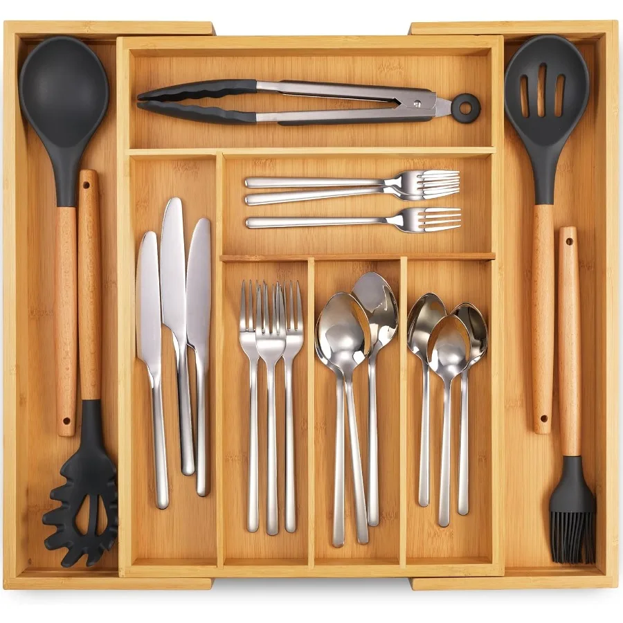 

Expandable Bamboo Kitchen Drawer Organizer Adjusts to Fit Drawer Size Ideal for Silverware Utensils and Office Supplies Durable