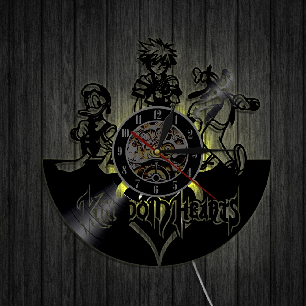 قلوب Keyblade الحرب مسجل فينيل ساعة حائط لغرفة النوم أنيمي ألعاب ديكور المنزل لعبة فيديو شخصية أمينية ساعة كوارتز صامتة