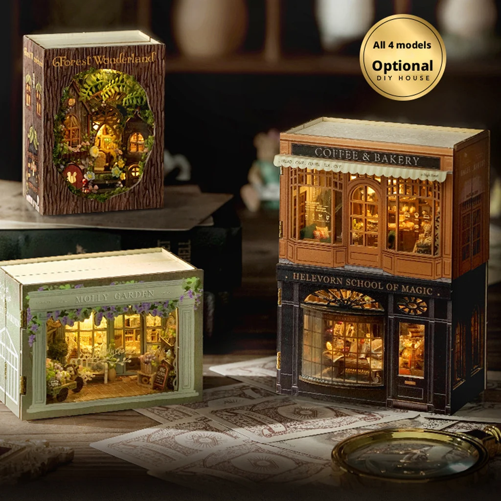 OUZEY フリップページ 3D 木製キューブ DIY キット - 「魔法の冒険」ミニパズルキューブ、接着剤不要のプレカットモデル、クリエイティブな魔法のおもちゃギフト