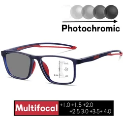 Men Women Photochromic Multifocal Reading Glasses Unisex Near Far Sunglasses Antiblue Light Diopter Prescription Eyewear To +4.0