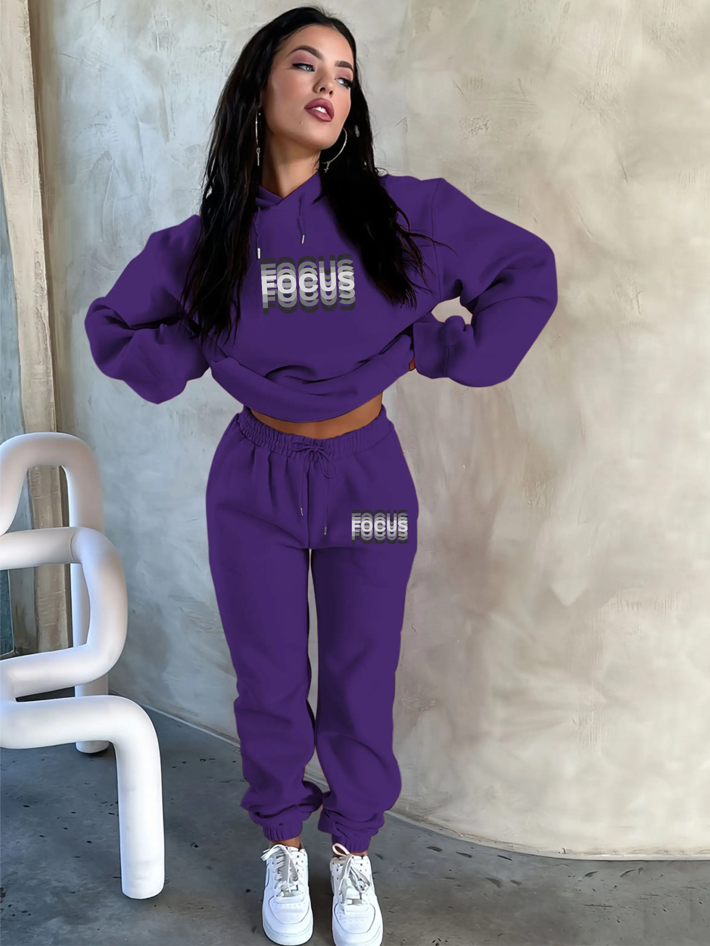 Female Winter Warm Fleece Thick 2Pcs Set Comfort Casual Sports Tracksuit Women Fashion Two Piece Sweatshirt Pants Suit Daily - view 3