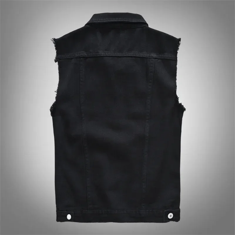 2024 Men's   spring autumn denim vest leisure vest lapel black teen