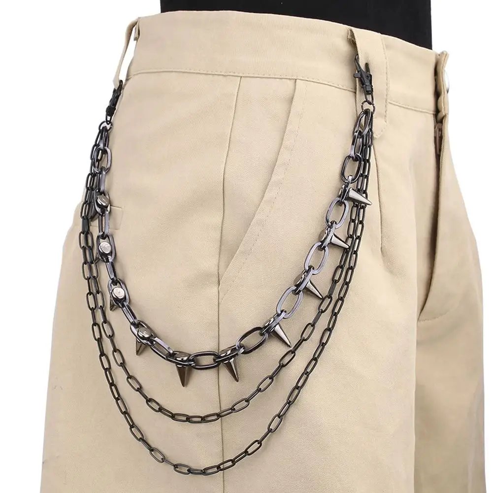 Punk Metal Cross Rivet Layered Chain Keychains For Men Women Waist Key Chain Wallet Jeans Hip-hop Pants Belt Jewelry Accessories