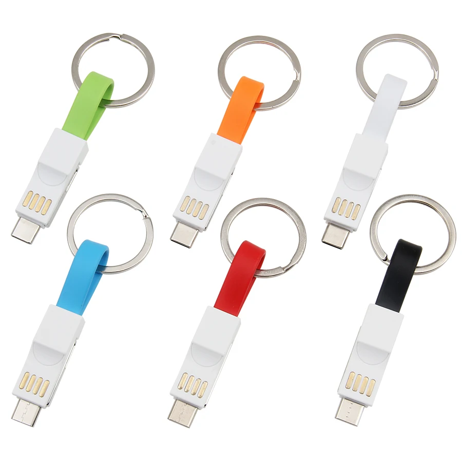 

100pcs Short Keychain USB Magnetic Cable 3in1 Micro USB Type C 8pin Cables Adapter for Iphone Samsung Huawei Usb-c Charging Cord