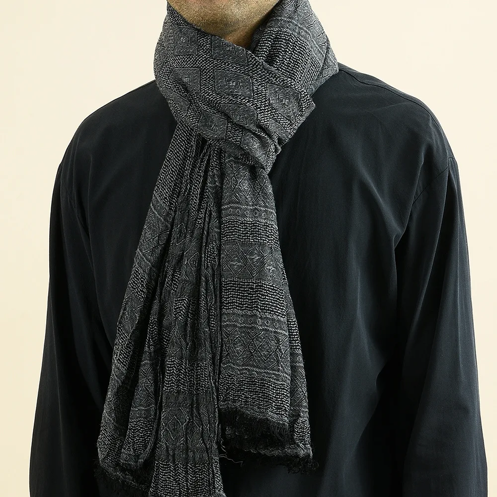 

Fashion Male Brand AutuWinter Scarf Cotton Linen Crinkle Men'S Scarves Warm Soft Tassel Bufanda Shawl Black Navy Men Scarfs