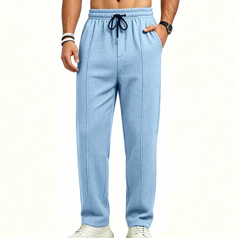 Herren-Jogginghose aus Waffelstrick mit geradem Bein, elastischem Bund und Seitentaschen – Detail 3