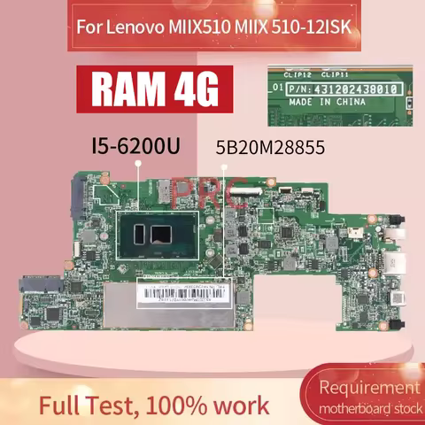 For Lenovo MIIX510 MIIX 510-12ISK Laptop Motherboard I5-6200U 8GB RAM P/N:431202438010 SR2EY 5B20M28839 DDR3 Notebook Mainboard