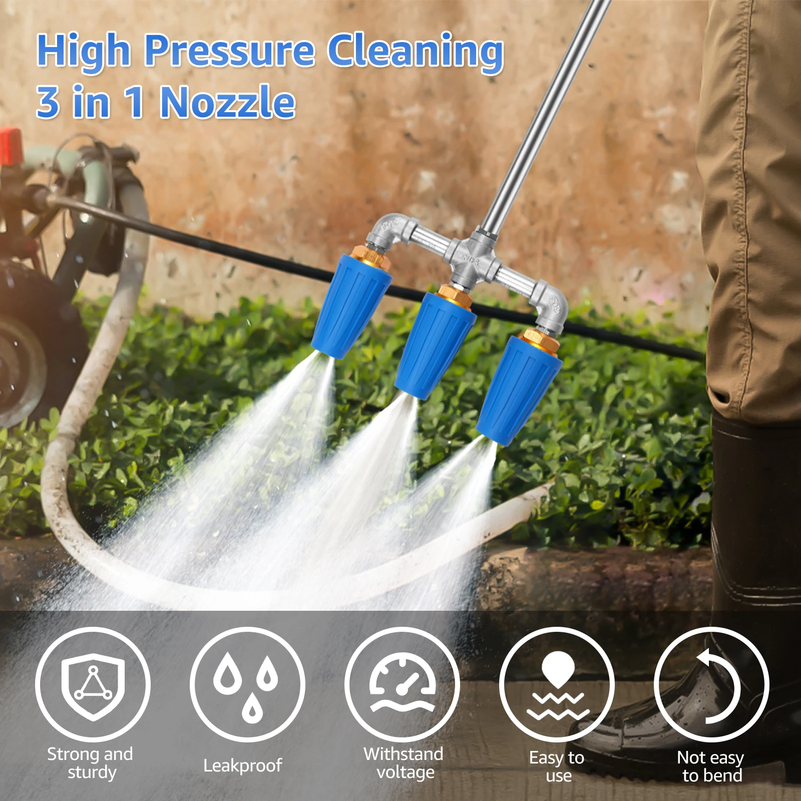 Pressure Washer Triple Turbine Nozzle 360° Rotating Pressure Washer Tip Turbine Nozzle for Cleaning Driveways Walls Decks Home